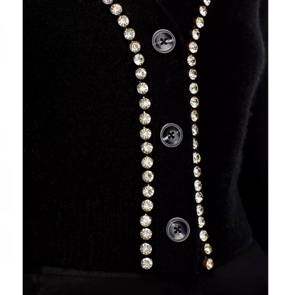 Luxurious 100% Cashmere V Neck Cardigan with Rhinestone Detail By Aqua in Black - Picture 4 of 7